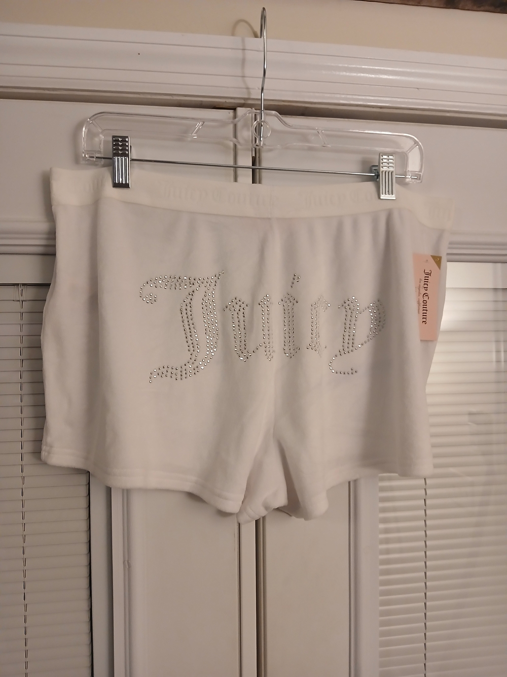 NWT White Stretch Velvet Juicy Couture Sleep Shorts with Embellishment detail
